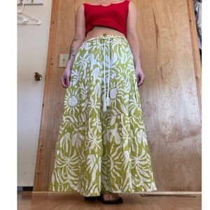 Christian Siriano Olive and White Patterned Maxi Skirt